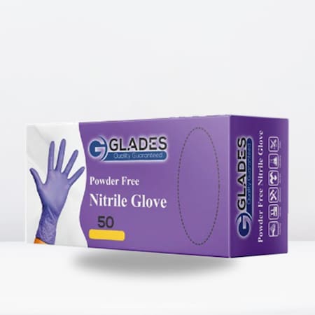 Glades Nitrile Disposable Gloves, 8 mil Palm , Nitrile, Powder-Free, XXL, 50 PK, Purple XXL